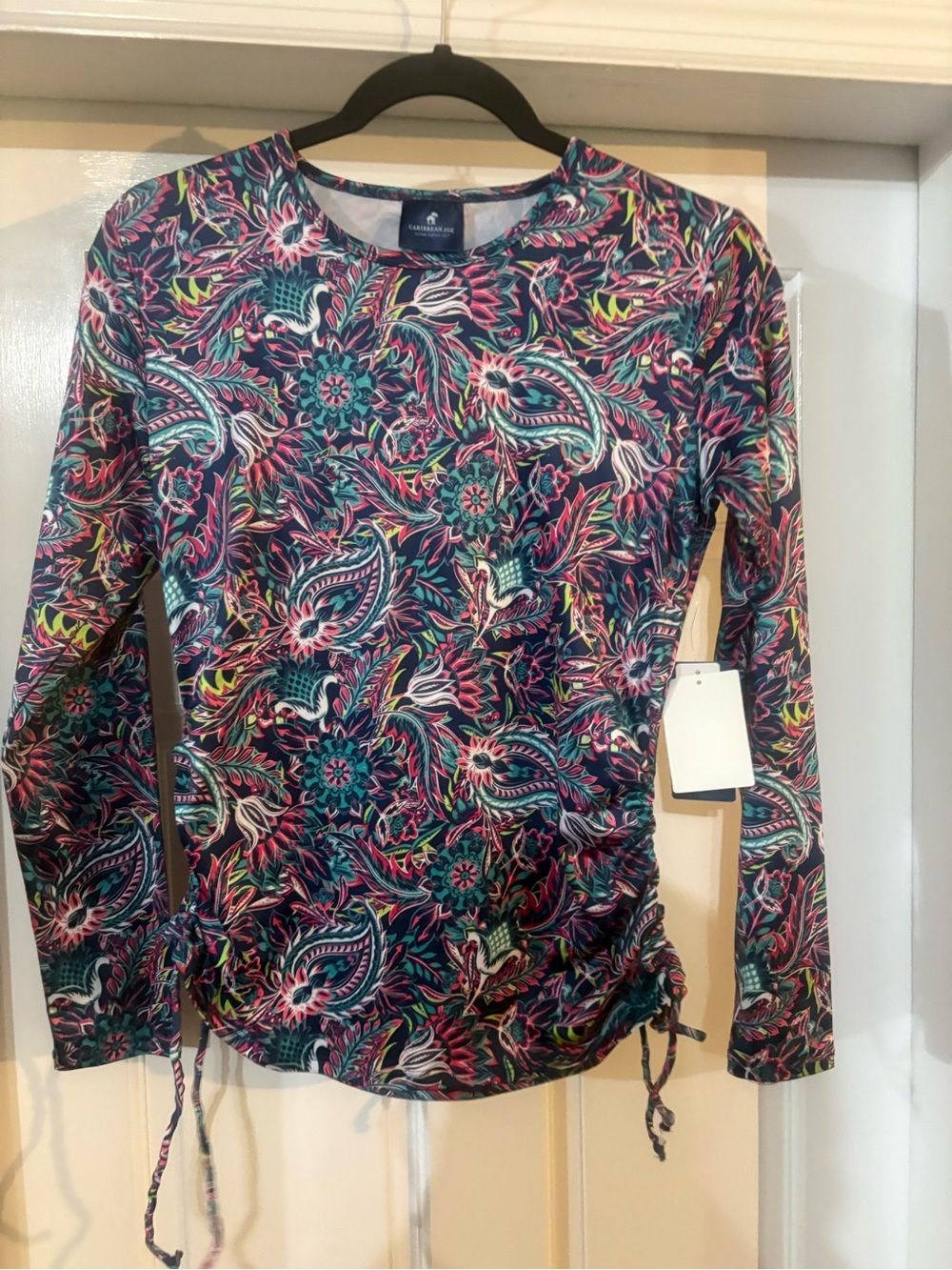 Caribbean Joe Women's S UPF 30+ Long Sleeve Rashguard Swim Shirt Paisley Floral